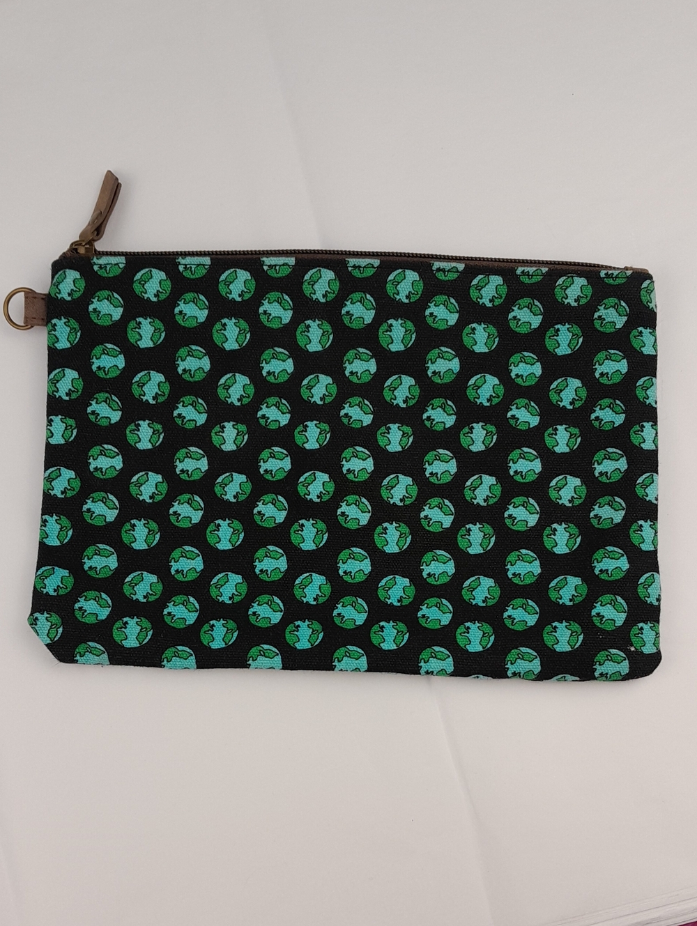 Earth Patterned Zip Up Canvas Pouch Make Up Travel Bag
